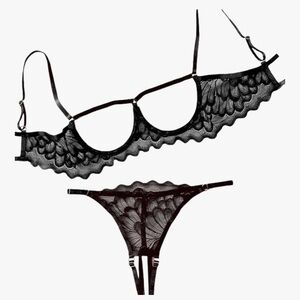 NWT No Label Size L Black Womens Sexy Lace Lingerie Nightie Set